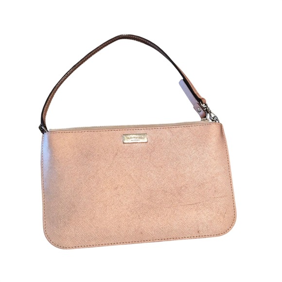 kate spade Handbags - Kate Spade Rose Gold Saffiano Leather Wristlet Clutch Bag Metallic Pink Pouch